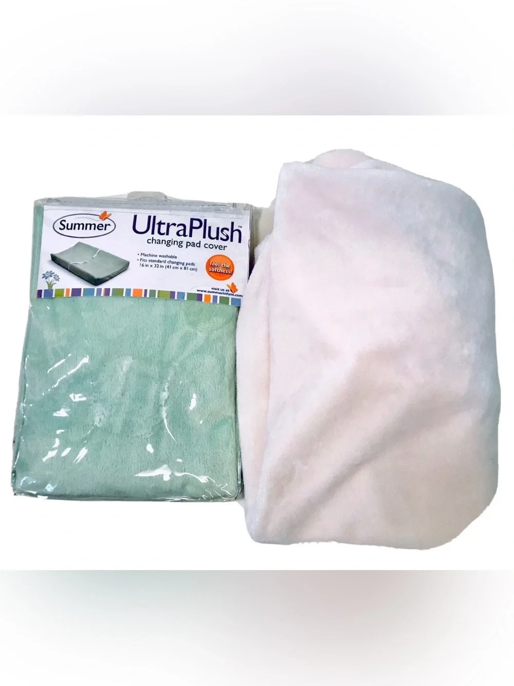 Summer & Babies R Us Set of 2 Buttercream & Green Plush Soft Changing Pad Covers